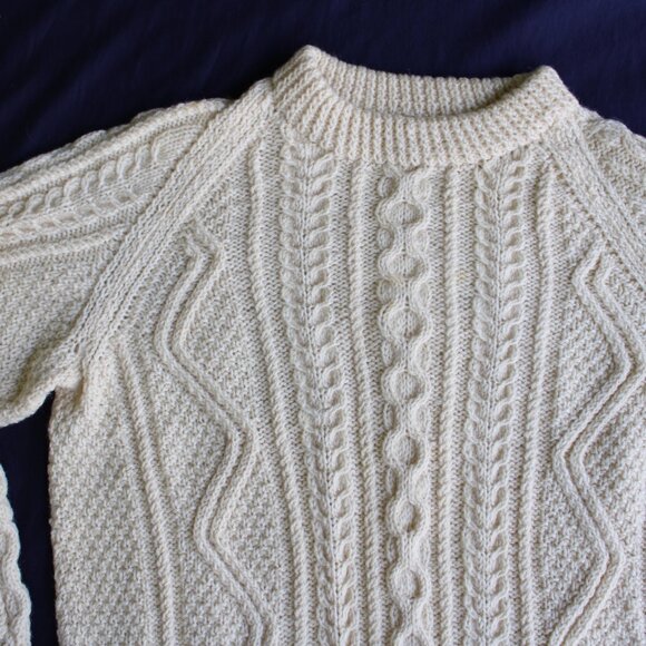 Vintage handmade wool fisherman cable weave crew neck sweater westerly cream L - Picture 4 of 10
